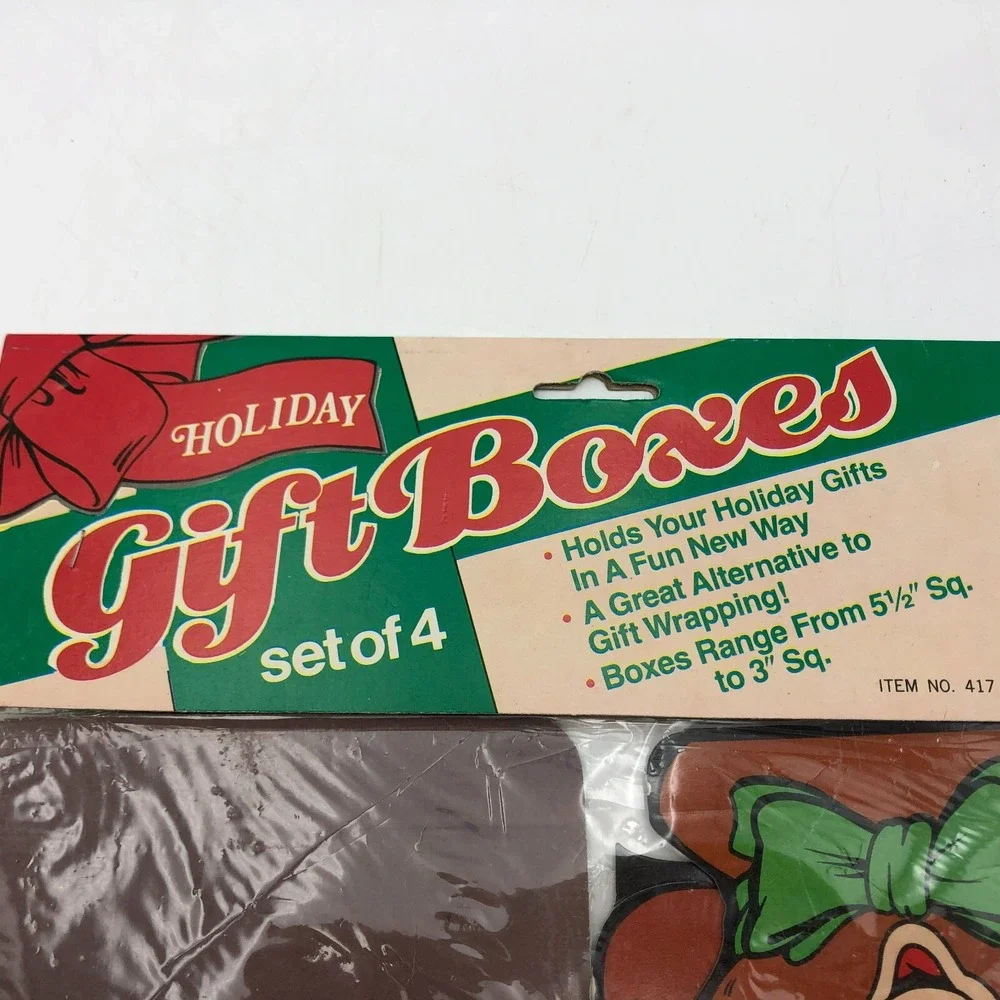 Vintage NOS Holiday Gift Boxes Teddy Bear Cardboard Set Of 4 plus 1 extra